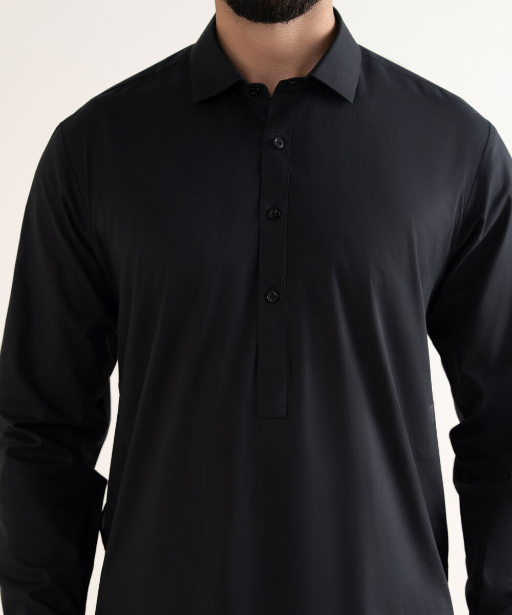Men's Wash & Wear Plain Black Shalwar Kameez