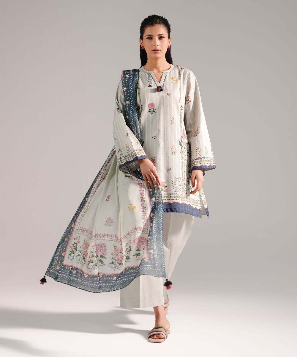 Women's RTW Leno Kara Printed Grey 3 Piece Suit