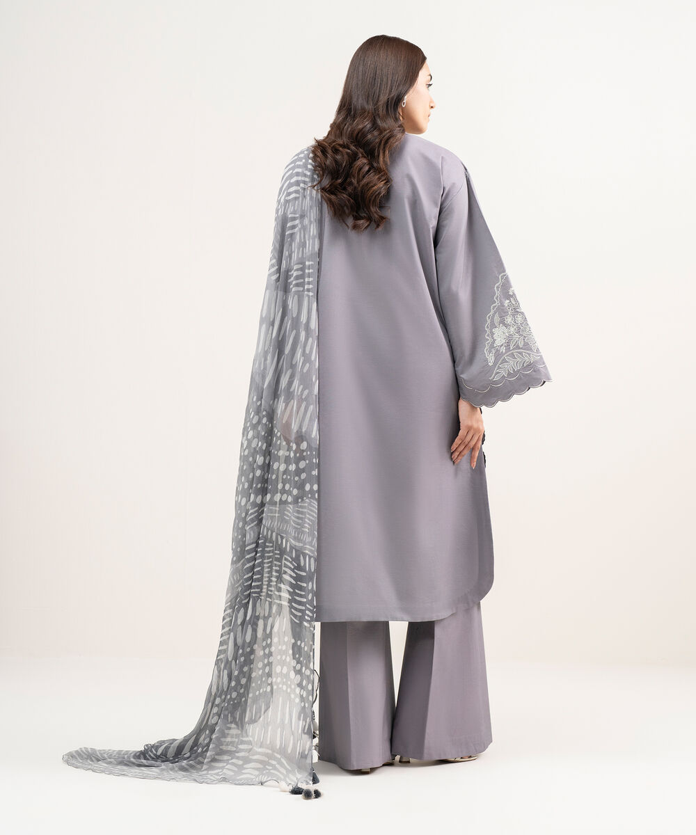 Women's Unstitched Textured Lawn Embroidered Grey 3 Piece Suit