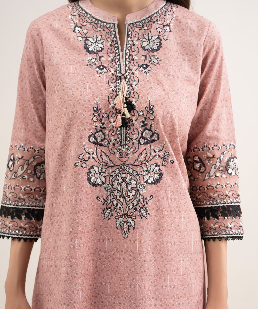 Women's Unstitched Lawn Embroidered Pink 3 Piece Suit