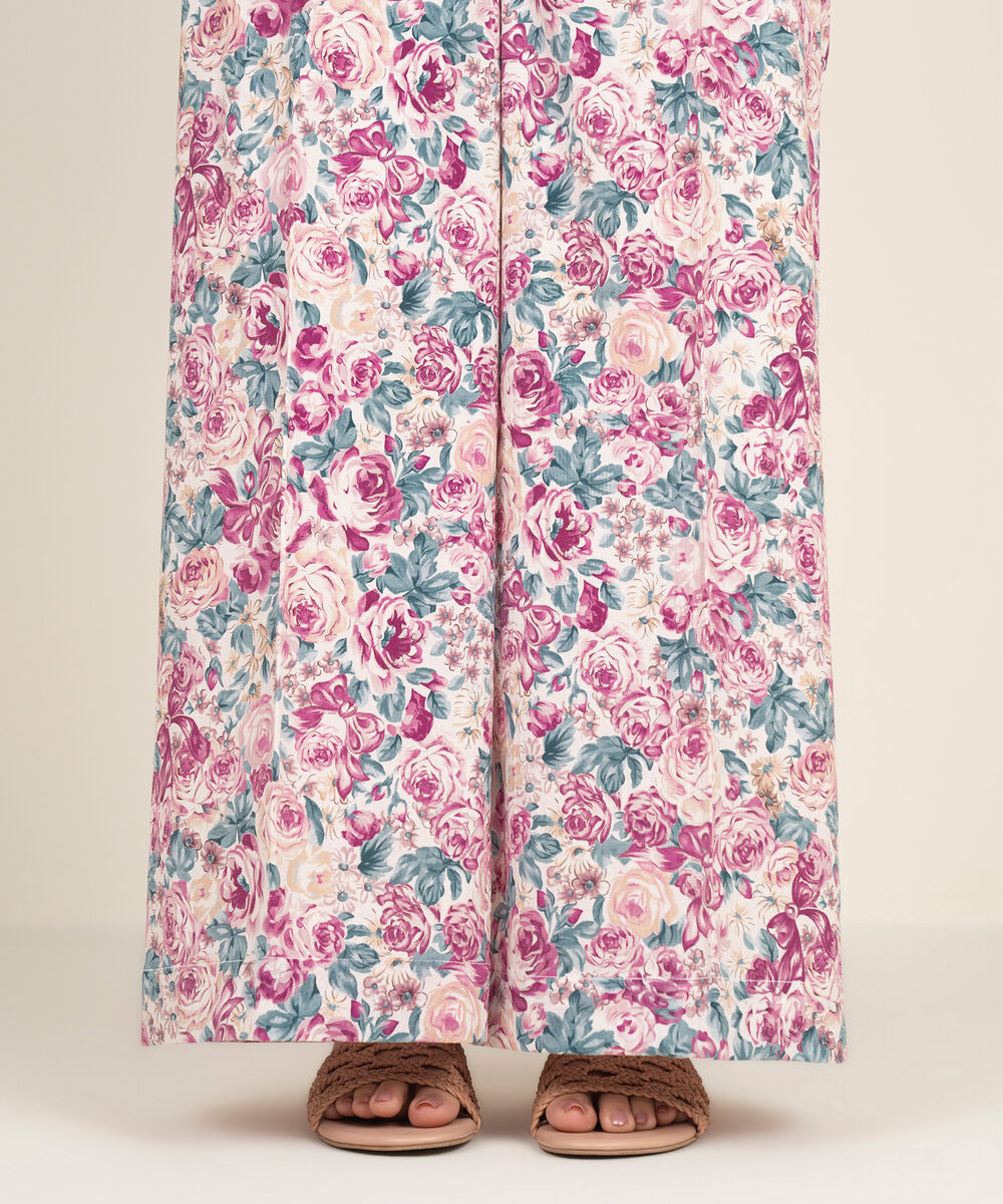 Women's RTW Seersucker Printed Pink Flared Pants