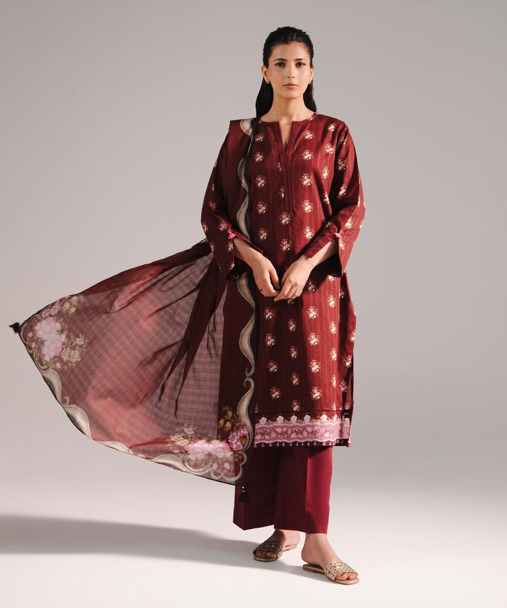 Women's RTW Leno Kara Printed Maroon 3 Piece Suit