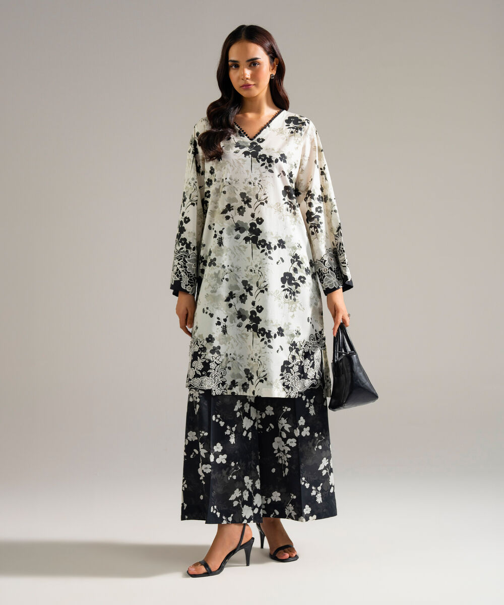 Women's RTW Lawn Embroidered White Straight Shirt