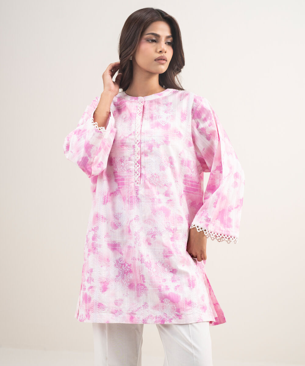 Women's RTW Leno Kara Embroidered Pink Straight Shirt