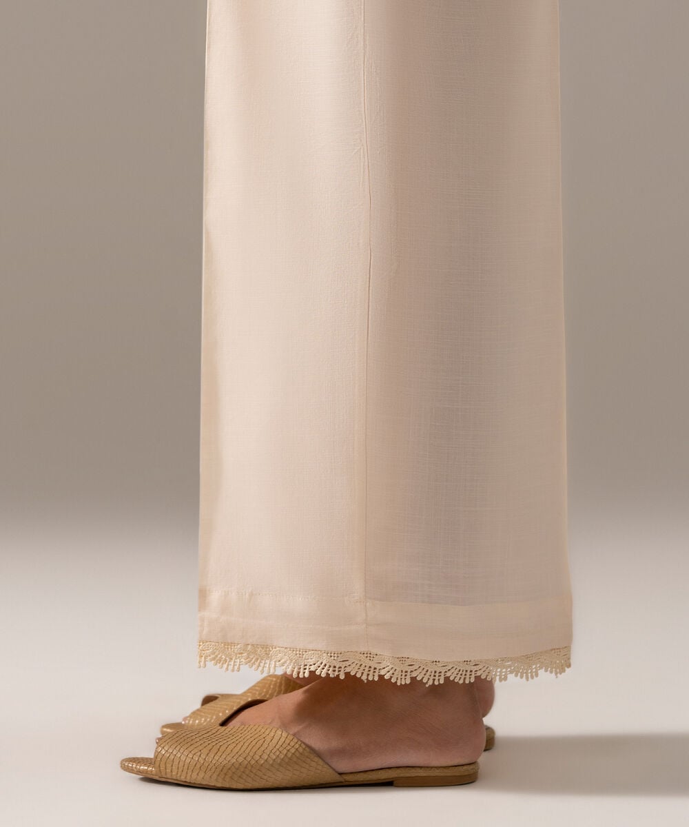 Women's RTW Cross Hatch Solid Off White Flared Pants