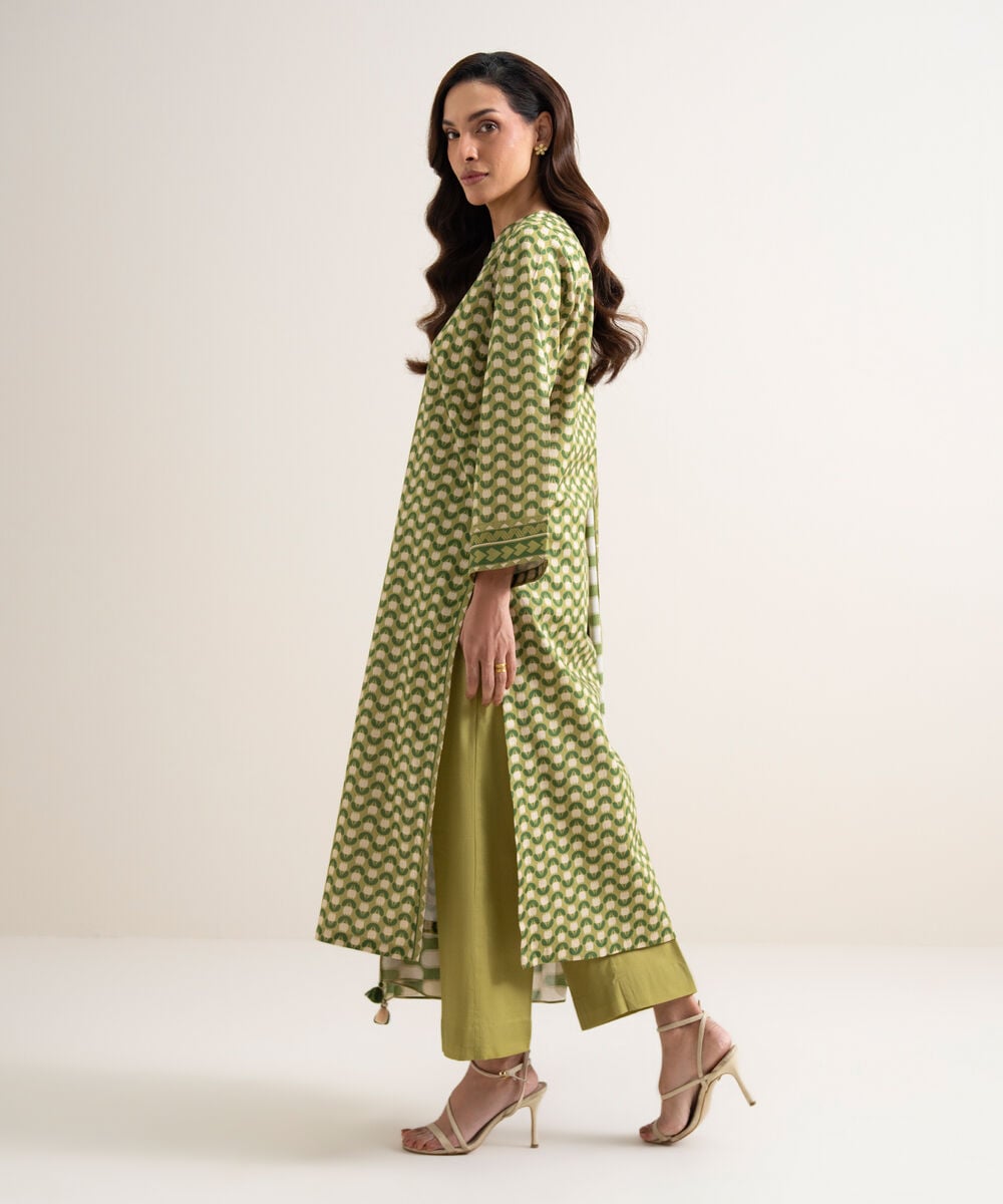 Women's Unstitched Lawn Printed Green 3 Piece Suit