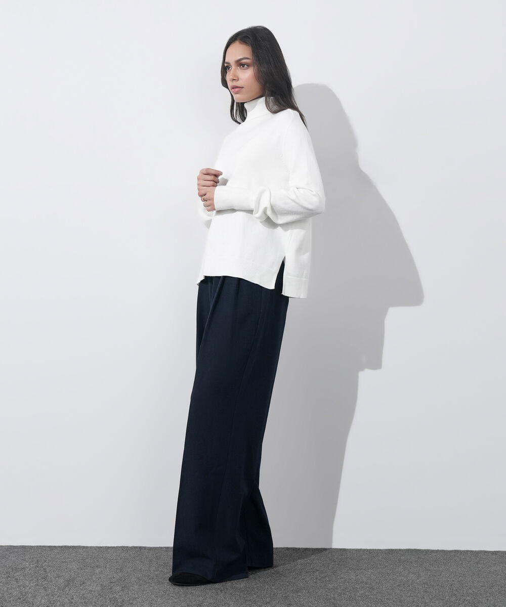 Women's Western Wear Off White Turtle Neck Knit Sweater