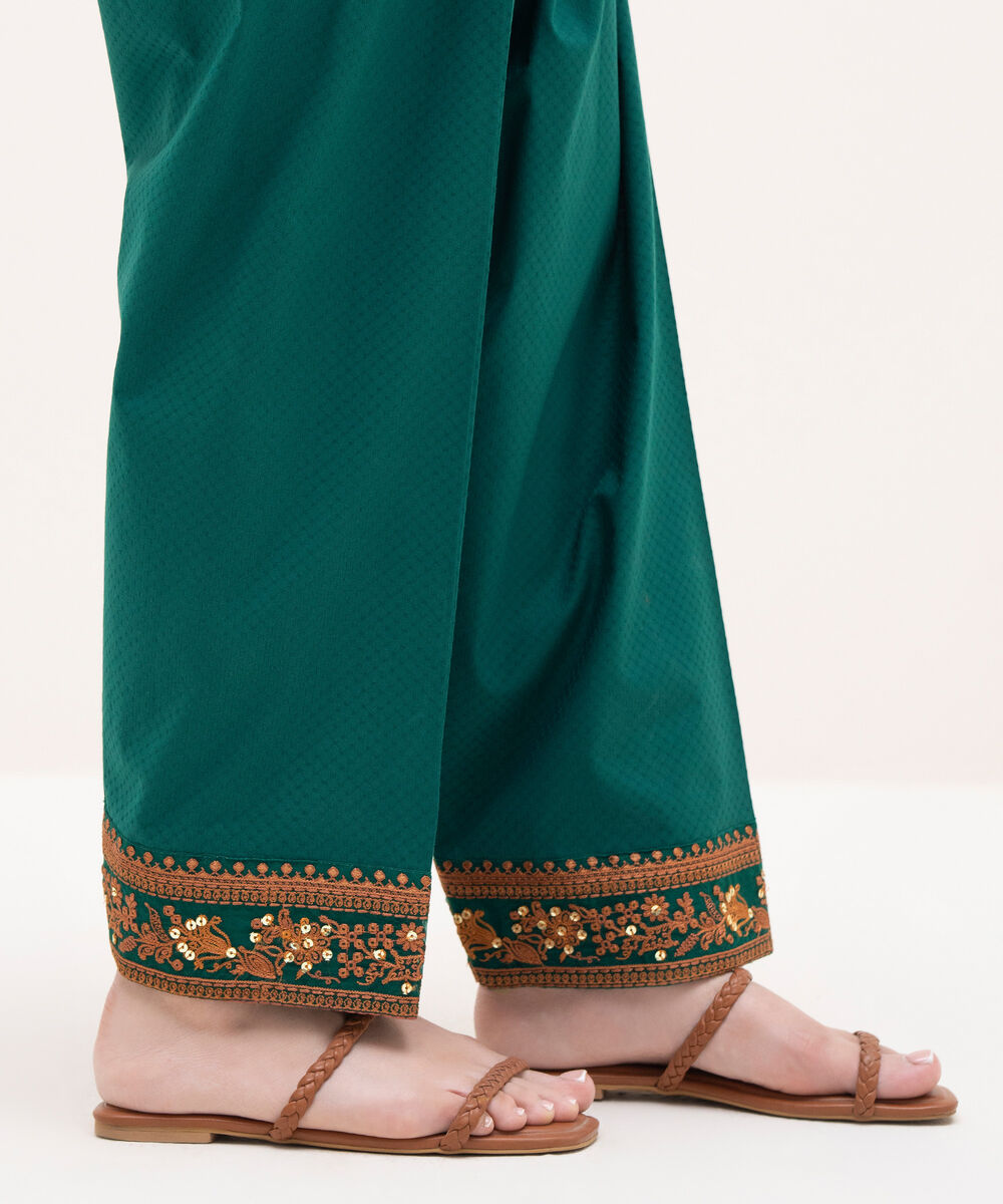 Women's RTW Textured Lawn Green Embroidered Shalwar