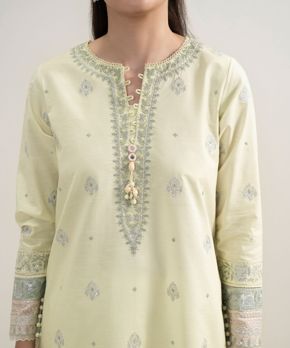 Women's Unstitched Lawn Embroidered Yellow 3 Piece Suit