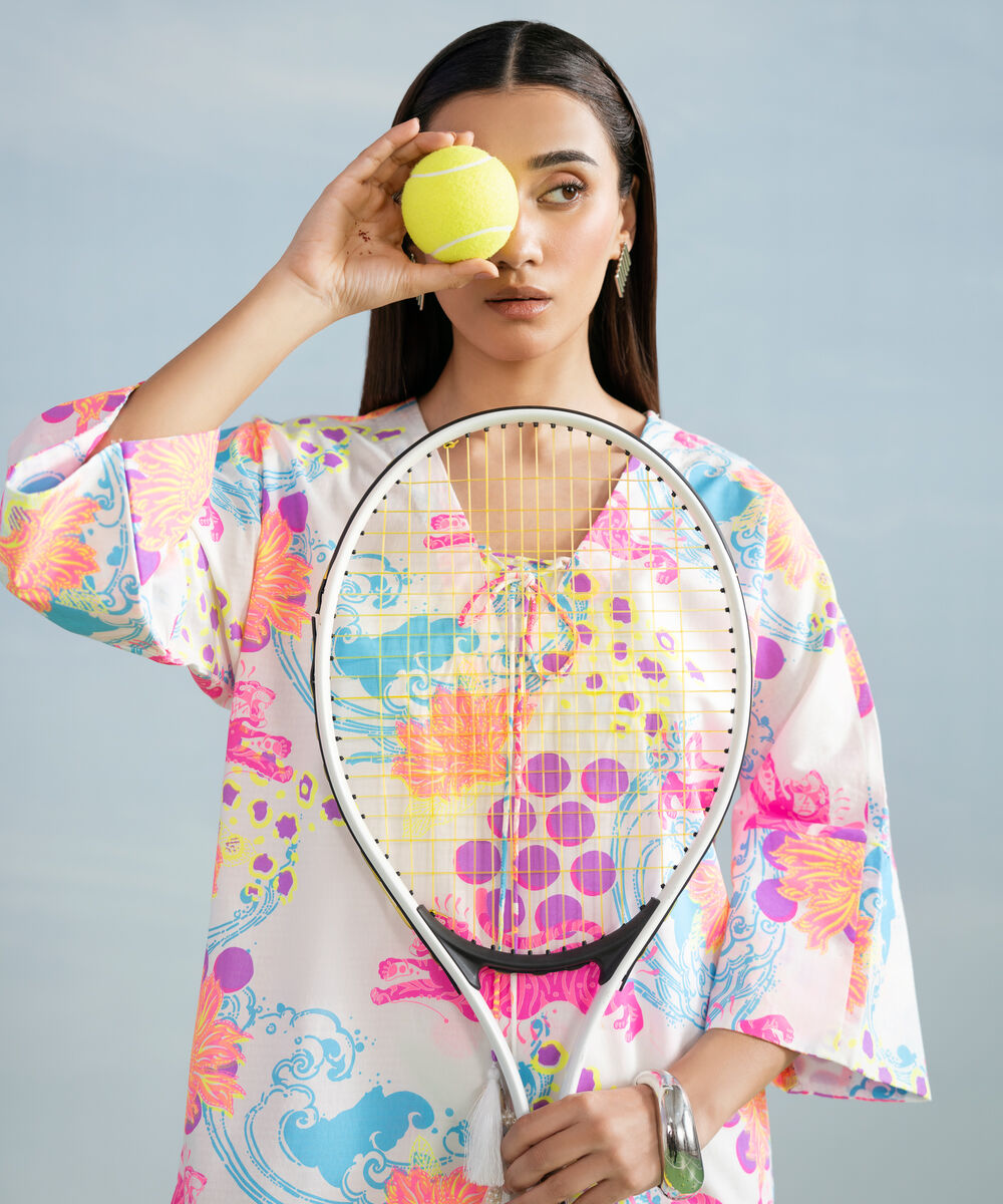 Women's RTW Dobby Printed White 2 Piece Suit