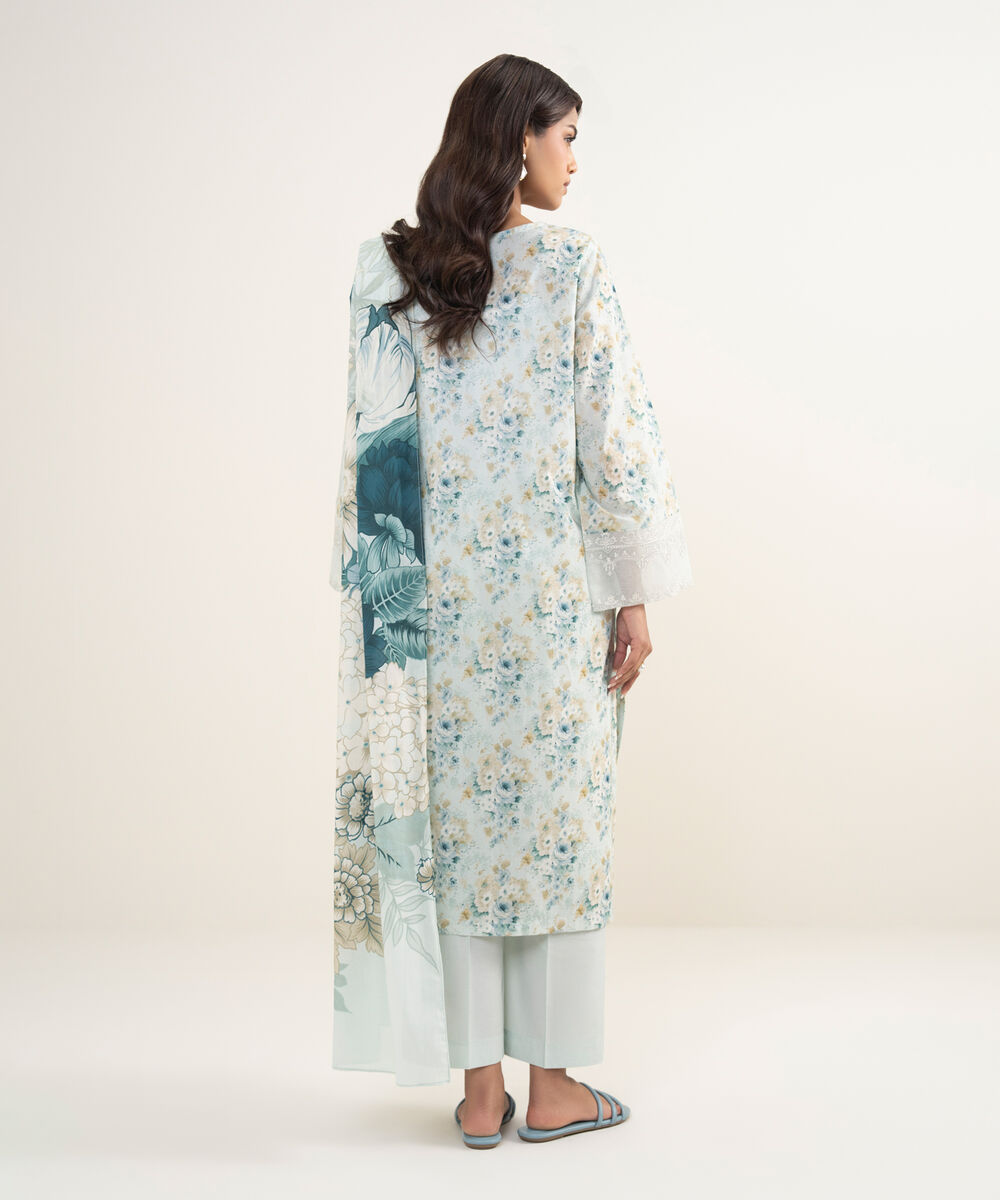 Women's Unstitched Lawn Embroidered Aqua  2 Piece Suit