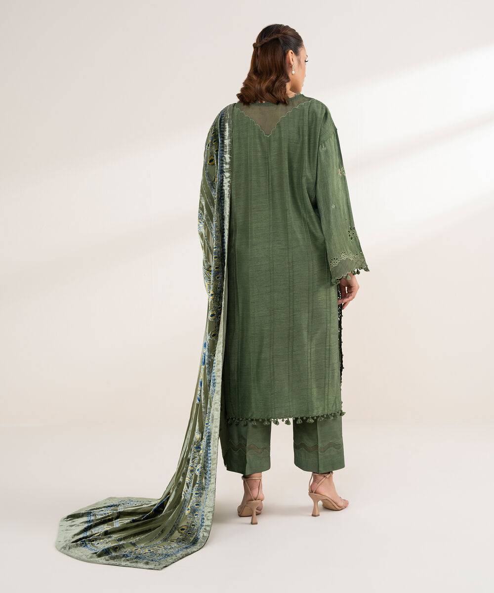 Women's Unstitched Viscose Raw Silk 3 Piece Suit