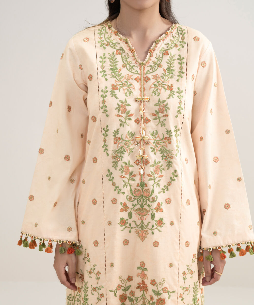 Women's Unstitched Lawn Embroidered Pink 3 Piece Suit