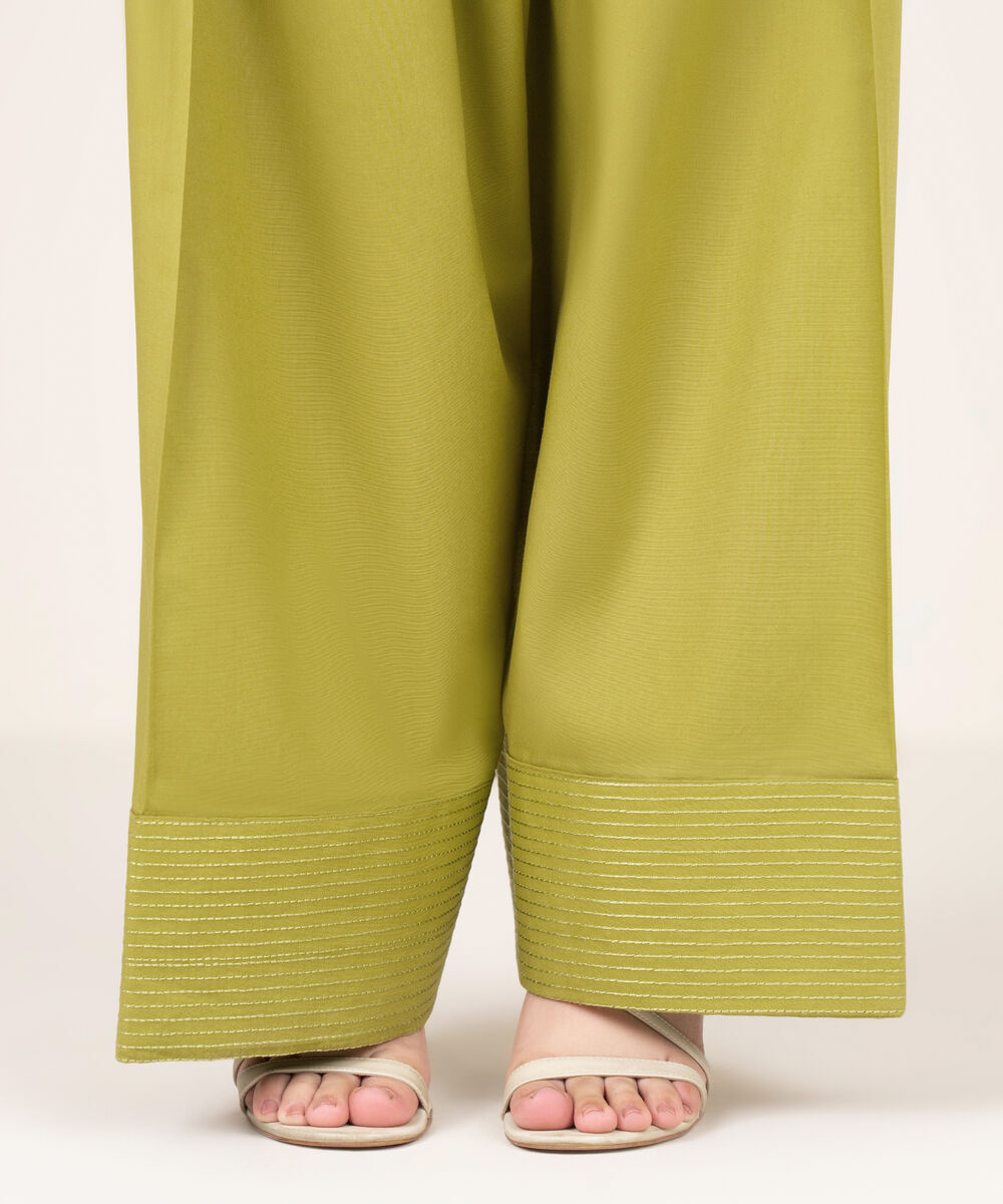 Women's RTW Cotton Embroidered Green  Farshi Shalwar