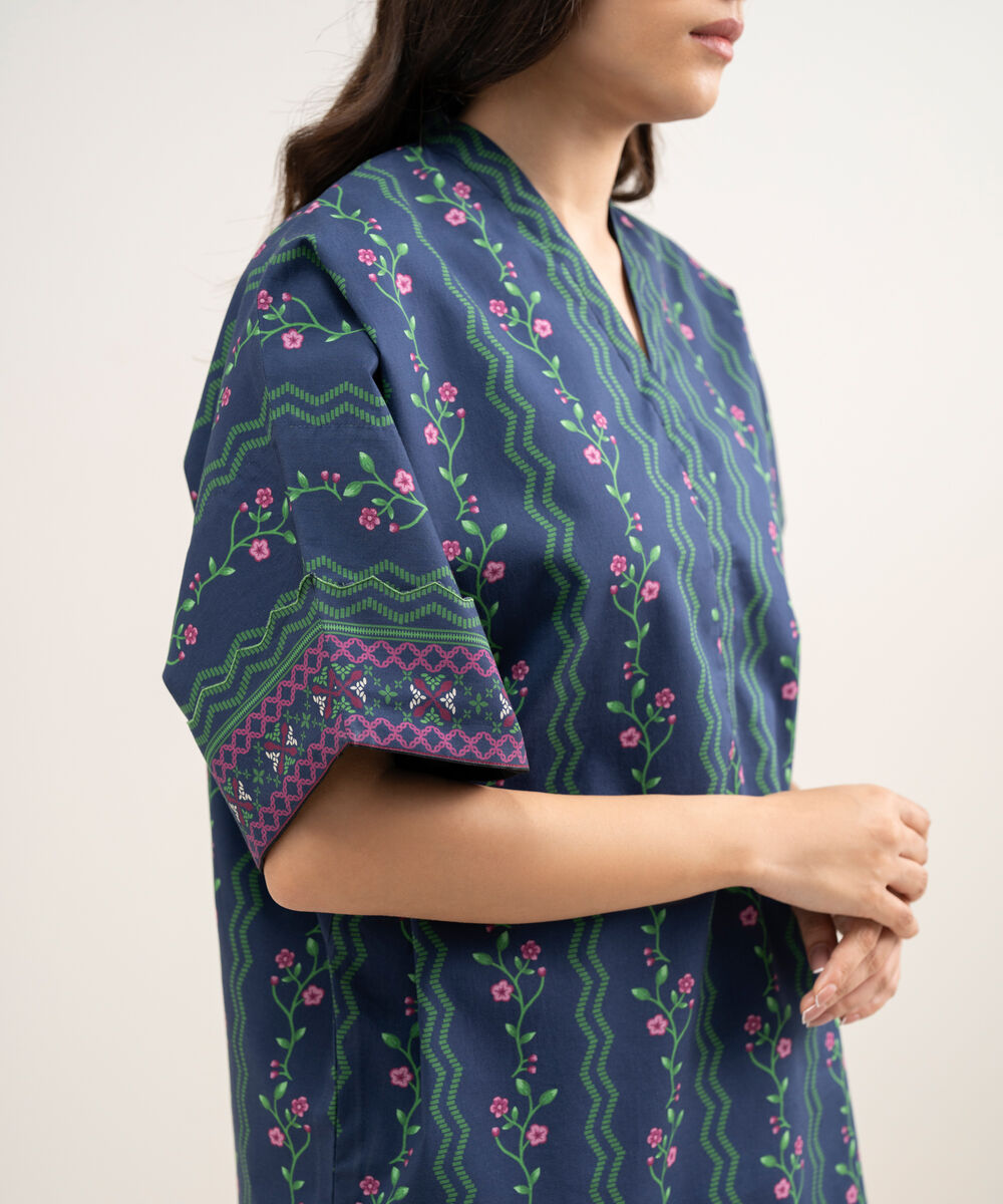 Women's Unstitched Lawn Printed Blue 2 Piece Suit