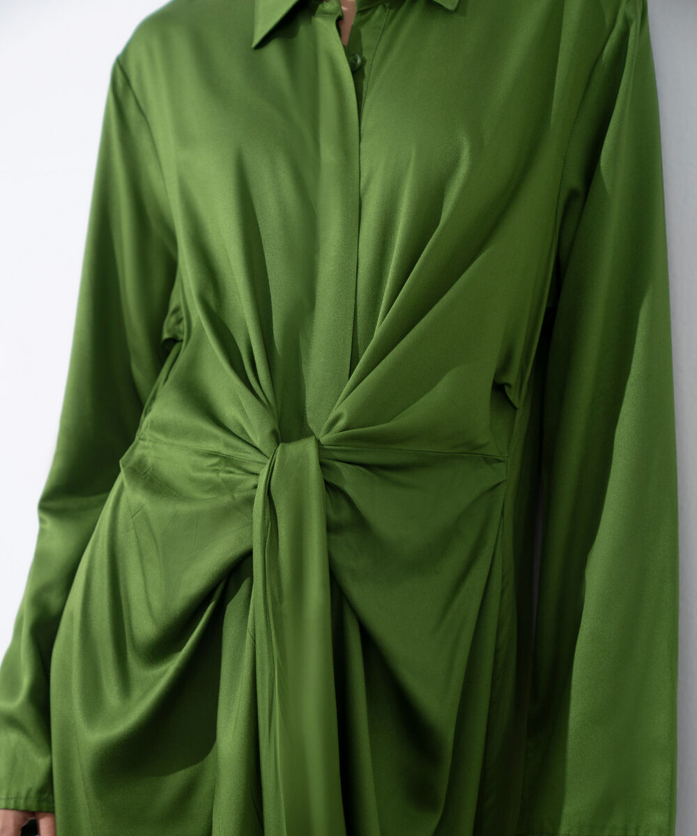 Women's Western Wear Green Tie-Knot Dress