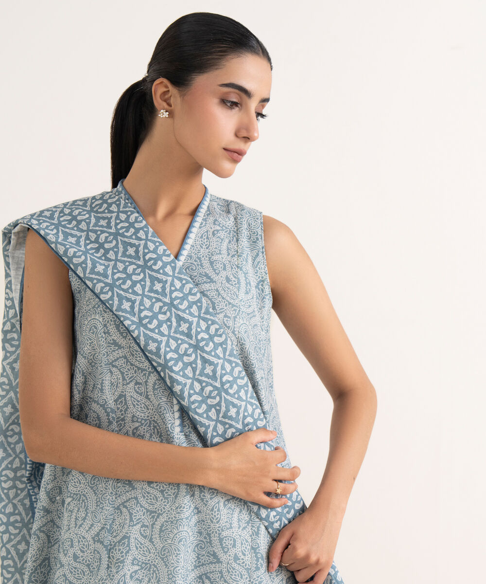 Women's Unstitched Lawn Printed Blue Two Piece Suit