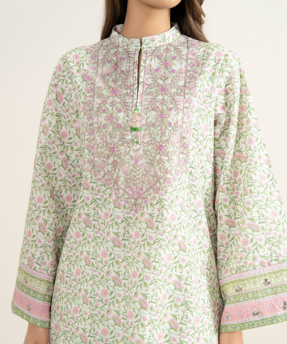 Women's Unstitched Lawn Embroidered Off White 3 Piece Suit