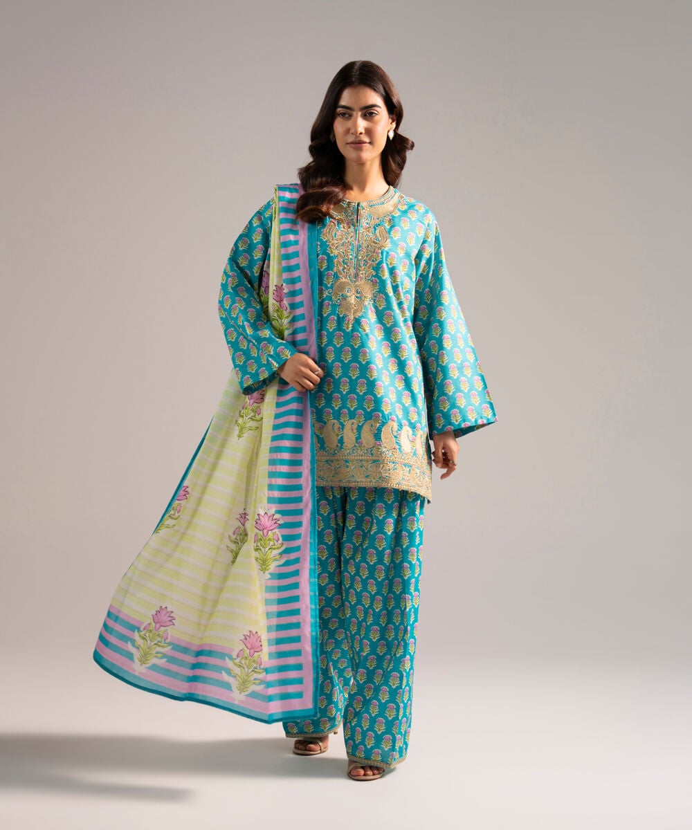 Zari Lawn Printed Green Dupatta