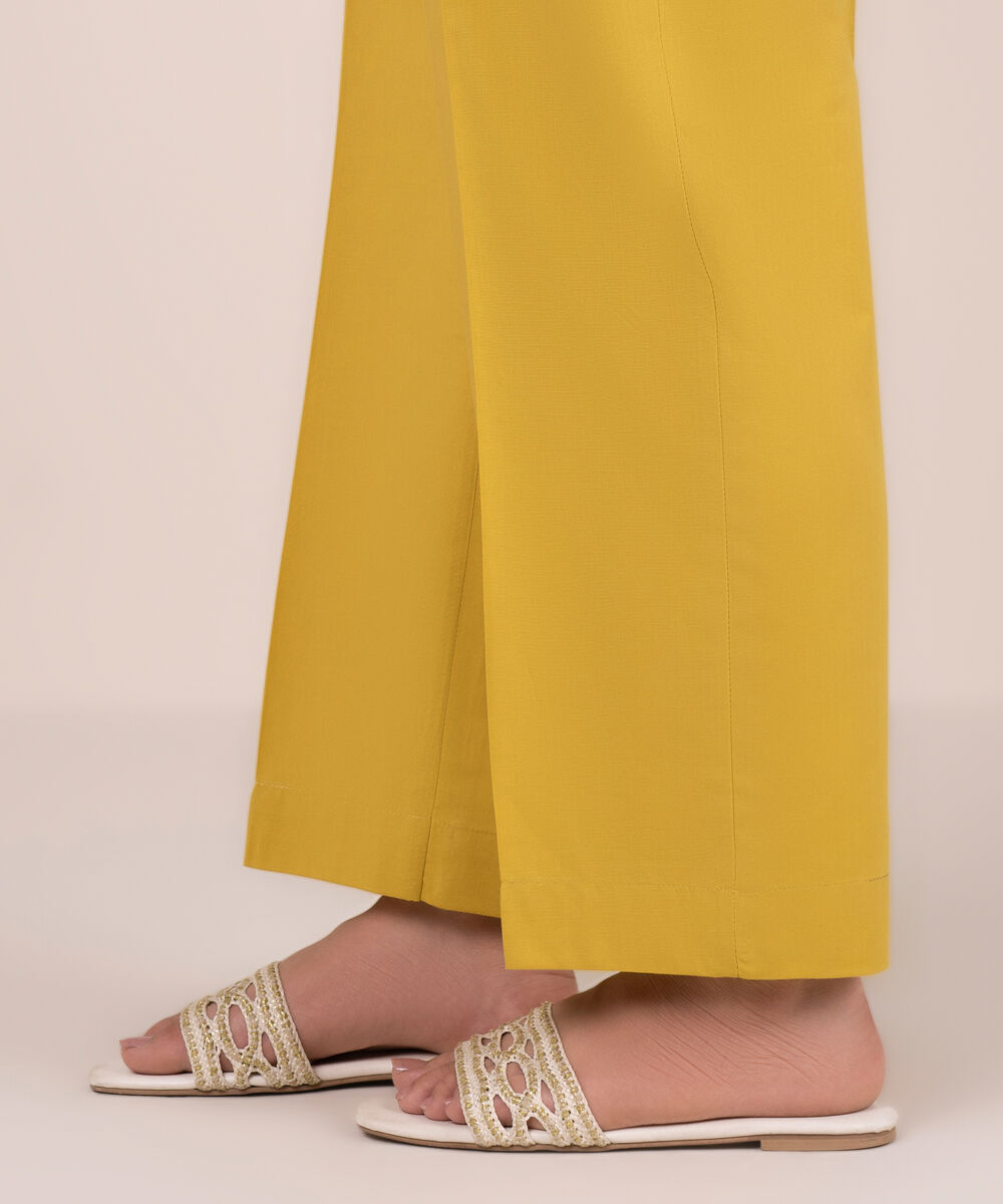 Women's RTW Cambric Solid Yellow Straight Pants