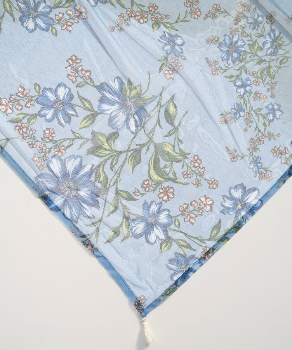 Women's RTW Blended Net Printed Blue Dupatta