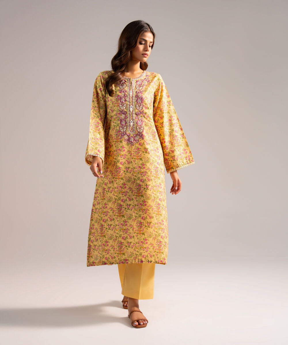 Women's RTW Zari Lawn Embroidered Peach 2 Piece Suit