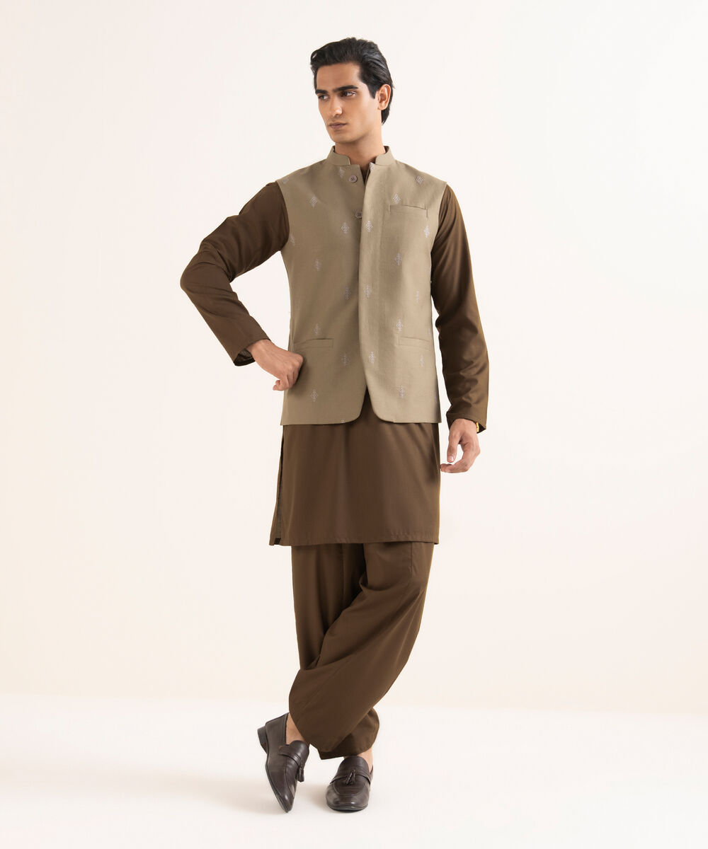 Men's Stitched Premium Cotton Beige Waistcoat