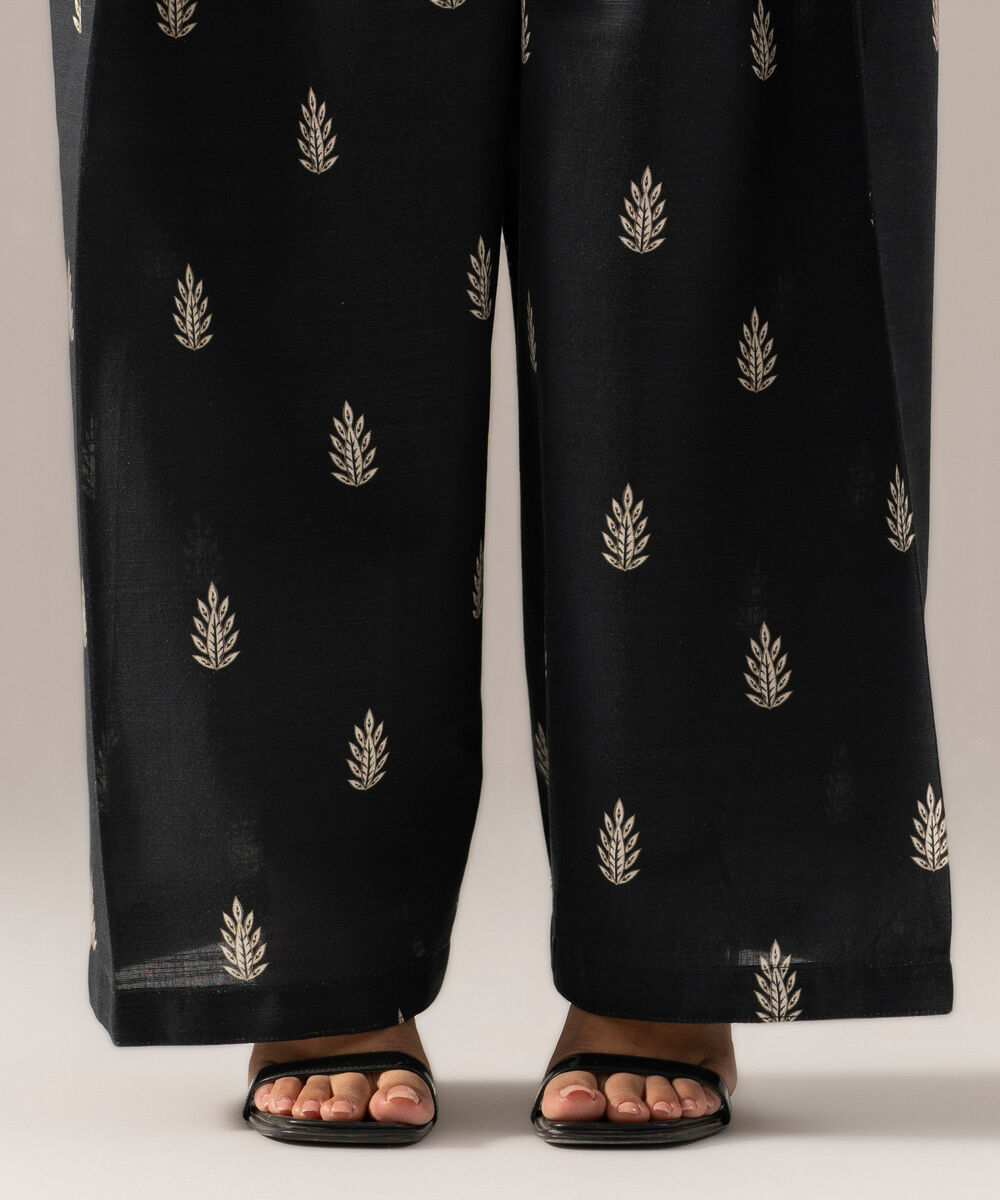 Women's RTW Printed Black Khaddar trouser