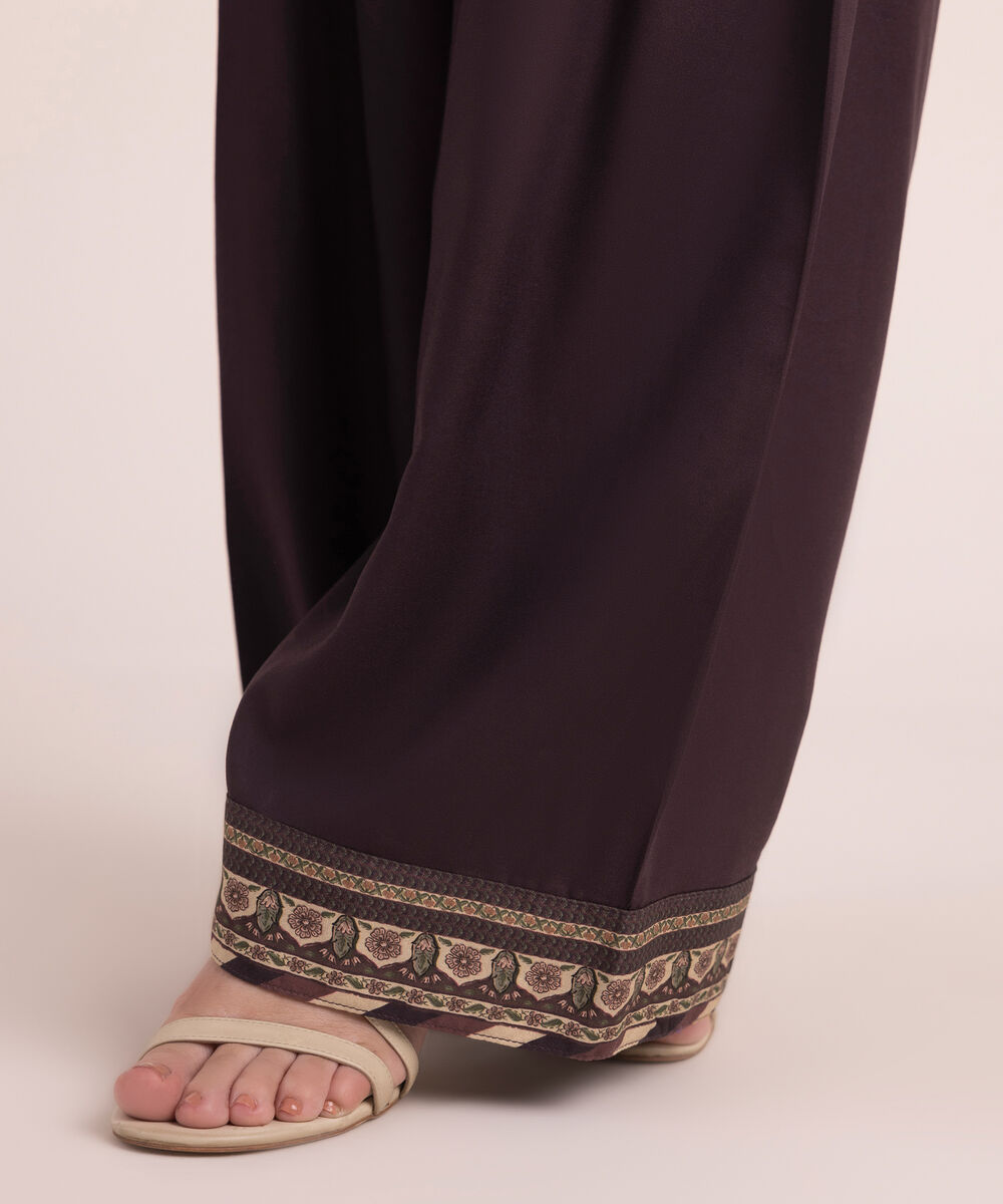 Women's RTW Linen Viscose Solid Brown Shalwar