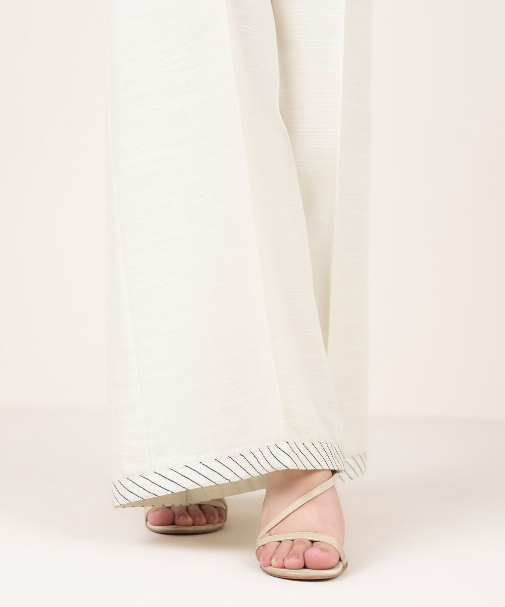 Women's RTW Cotton Embroidered White Flared Pants