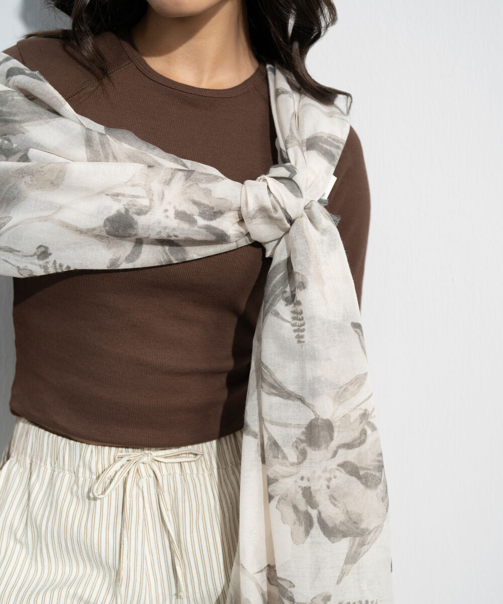 Women's Western Beige Printed Rectangular Scarf