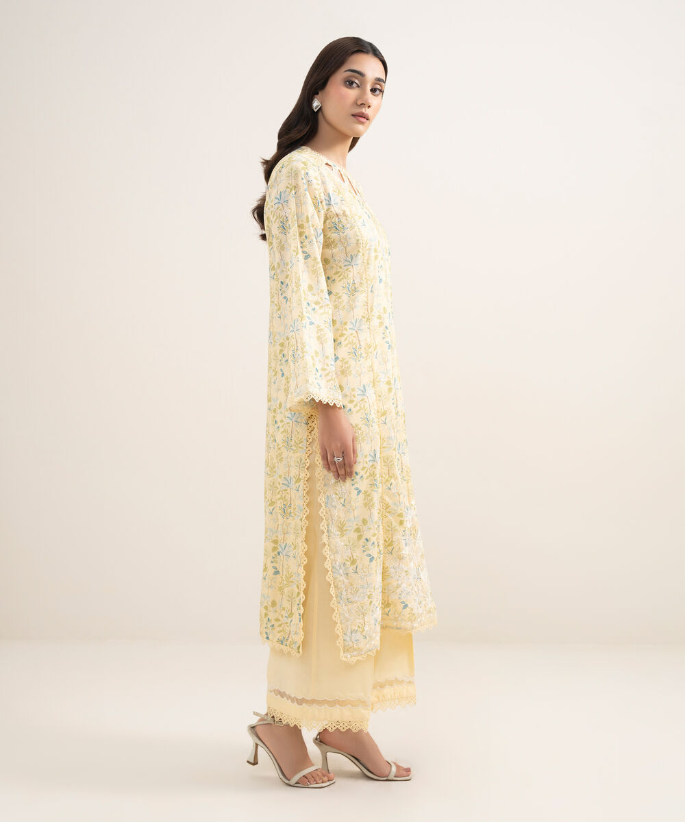 Women's RTW Lawn Embroidered Pale Yellow A-Line Shirt