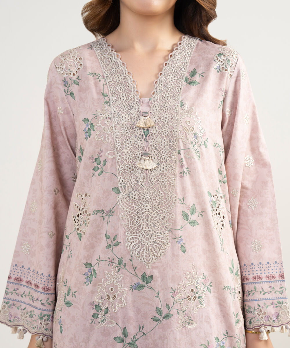 Women's Unstitched Fine Lawn Embroidered Pink 3 Piece Suit