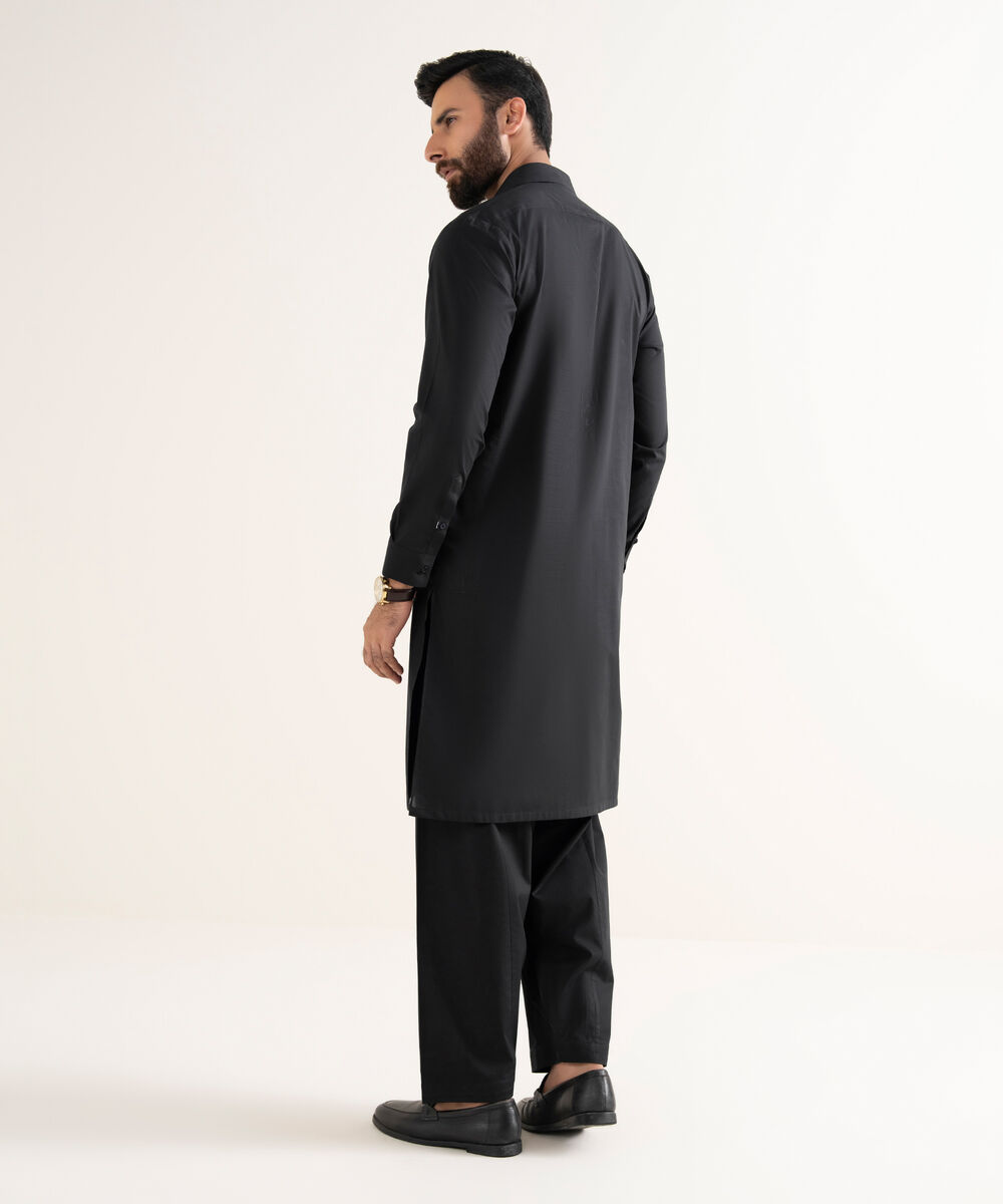 Men's Wash & Wear Plain Black Kurta Shalwar