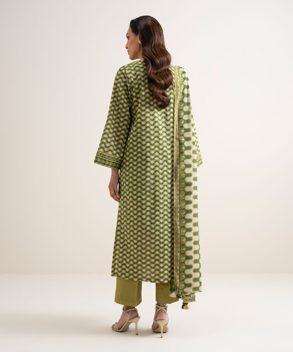 Women's Unstitched Lawn Printed Green 3 Piece Suit