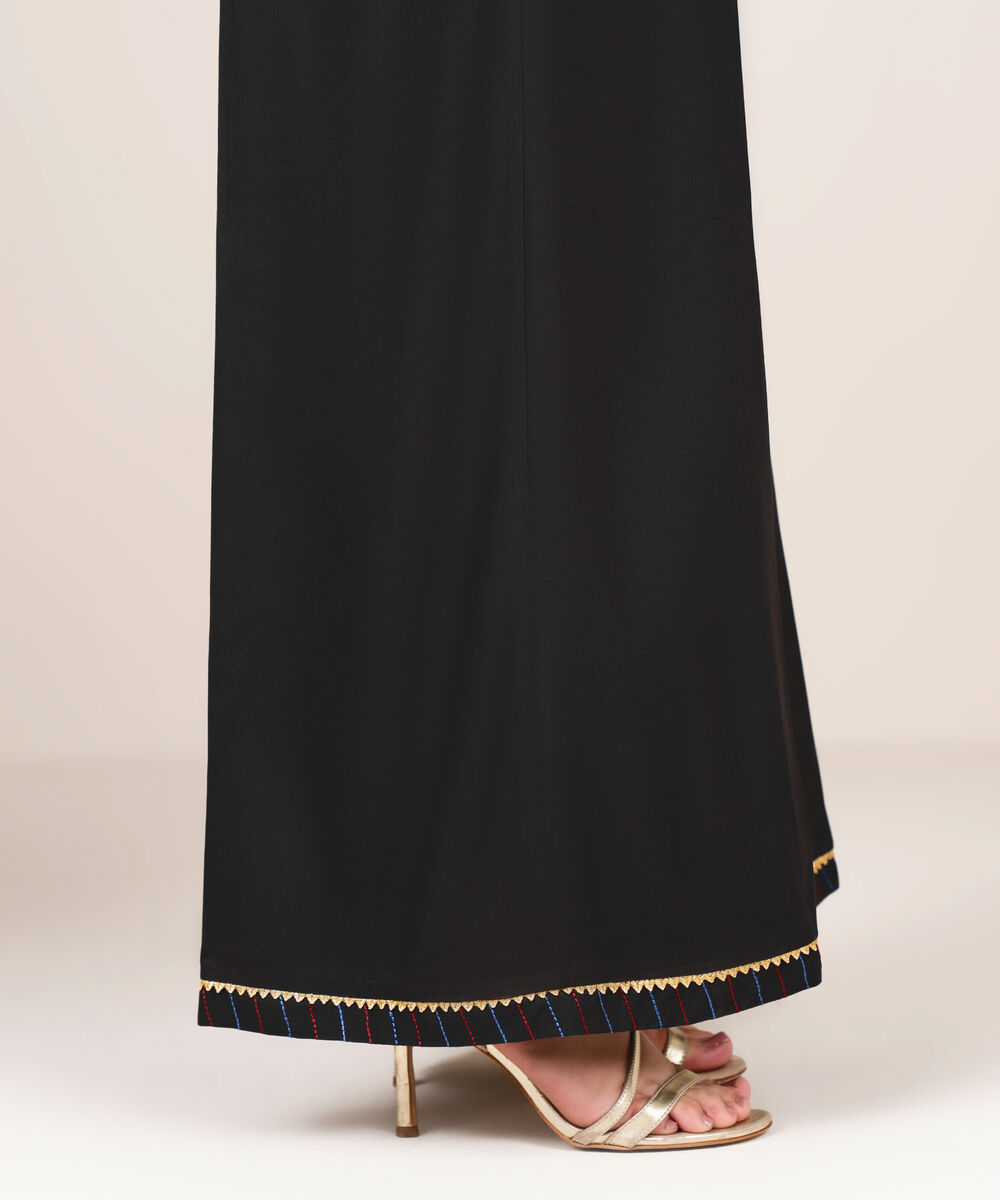 Women's RTW Viscose Linen Solid Black Flared Pants