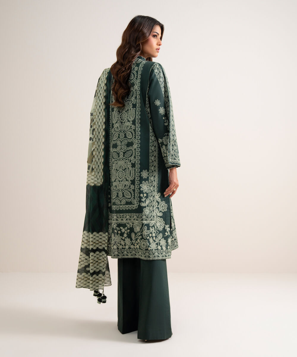 Women's Unstitched Printed Lawn Green 3 Piece Suit