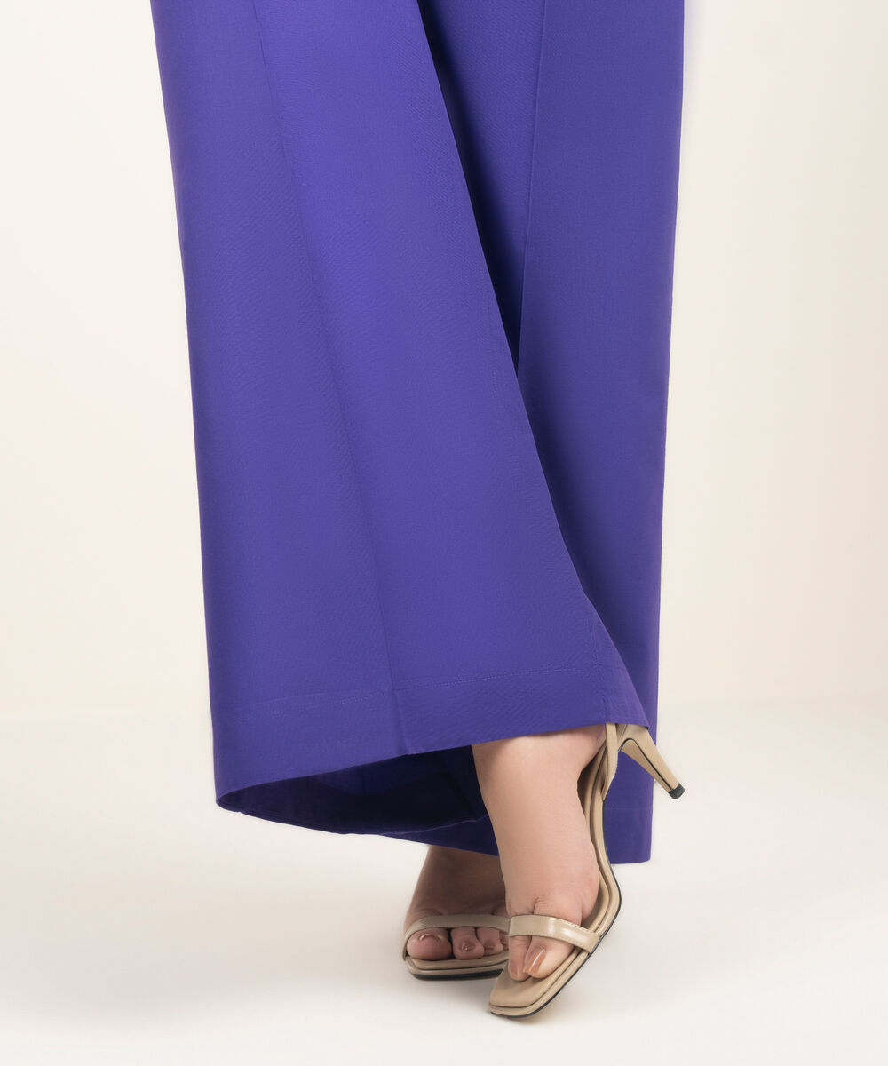 Women's RTW Cambric Solid Purple Flared Pants