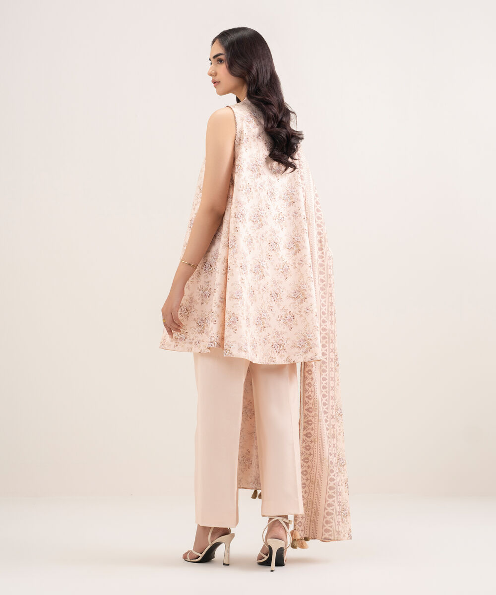 Women's Unstitched Lawn Printed Pink 3 Piece Suit