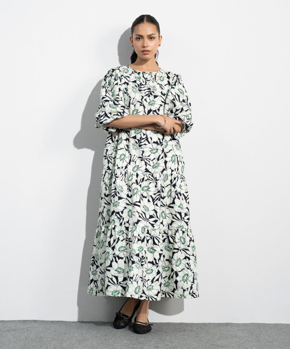 Women's Western Multi Floral Print Jacquard Dress