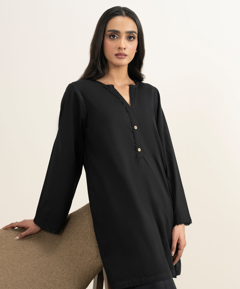 Women's RTW Cambric Solid Black Straight Shirt