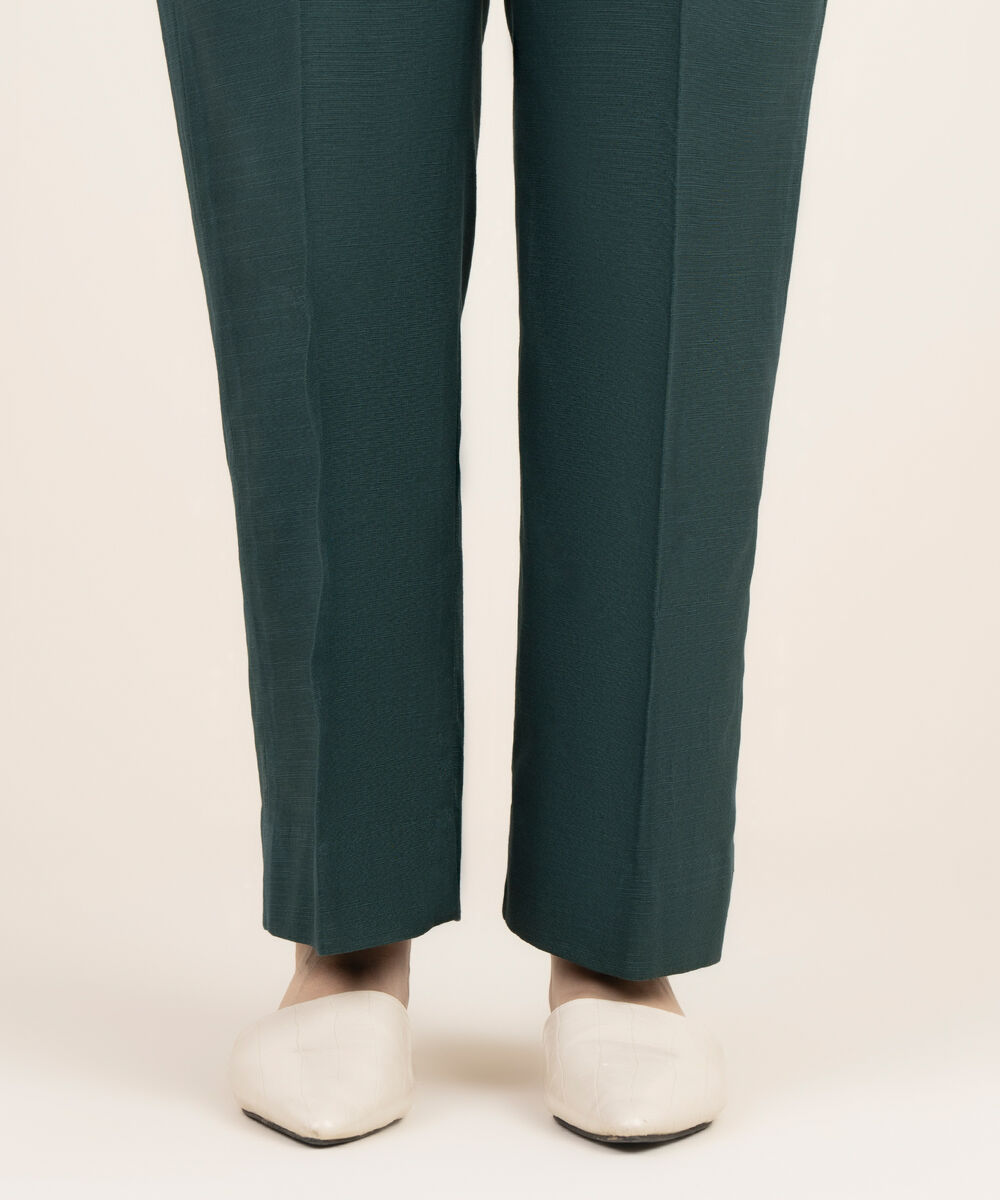 Women's Khaddar Printed Green Unstitched Trousers Fabric
