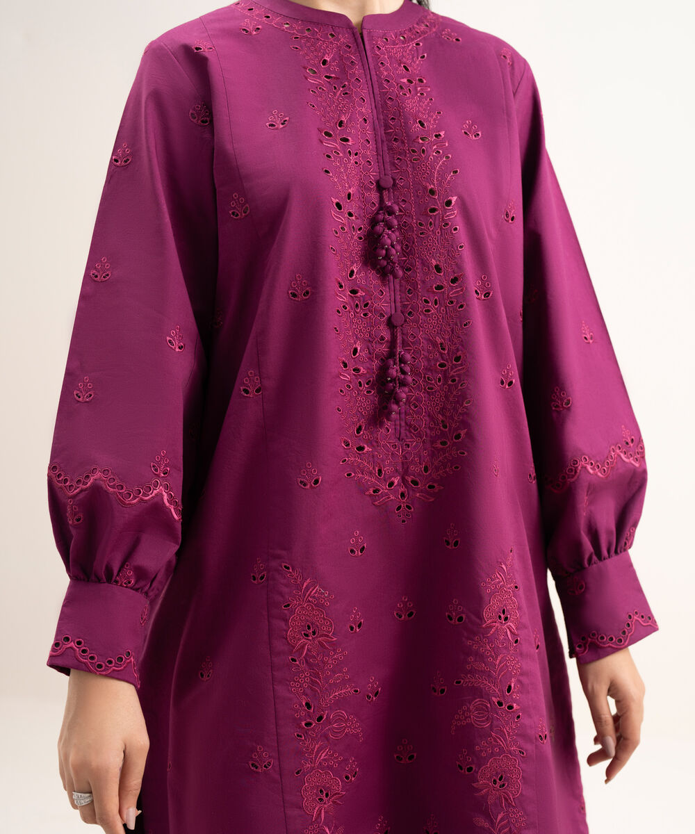 Women's Unstitched Textured Lawn Embroidered Purple 3 Piece Suit