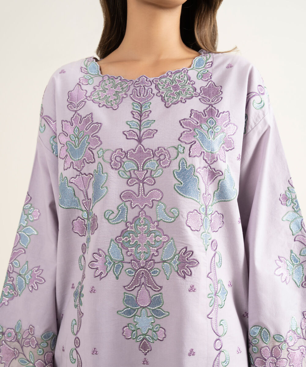 Women's Unstitched Textured Lawn Embroidered Purple 3 Piece Suit