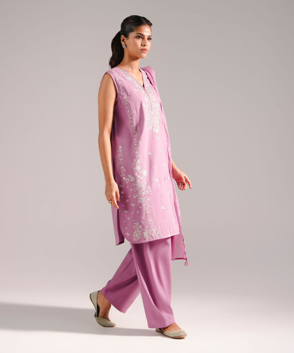 Women's RTW Lawn Embroidered Light Purple 3 Piece Suit