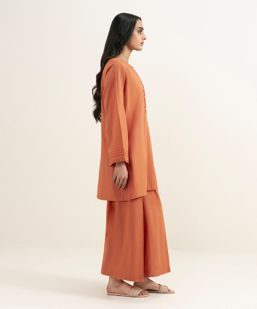 Women's RTW Cambric Solid Orange Straight Shirt