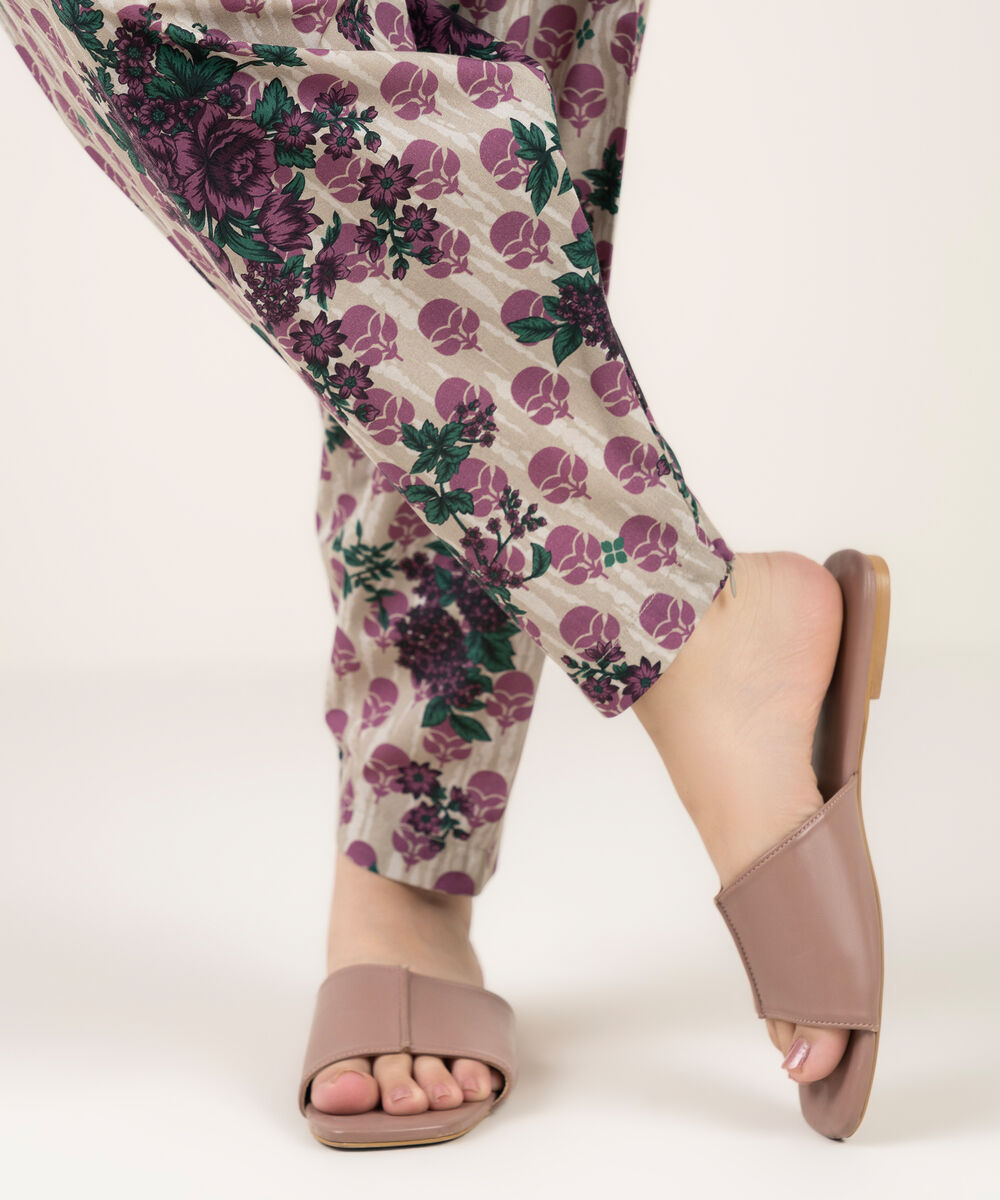 Women's RTW Cambric Printed Beige Shalwar