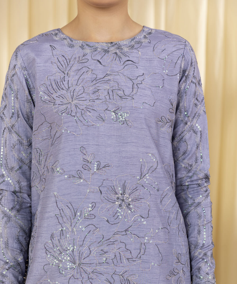 Unstitched Women's Purple Raw Silk 3 Piece Suit