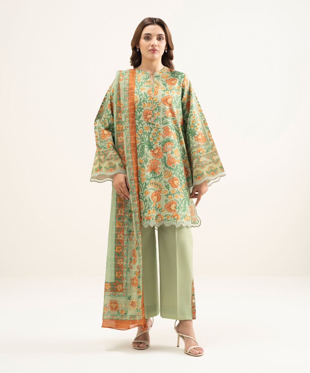 Women's Unstitched Zari Lawn Multi Printed 3 Piece Suit