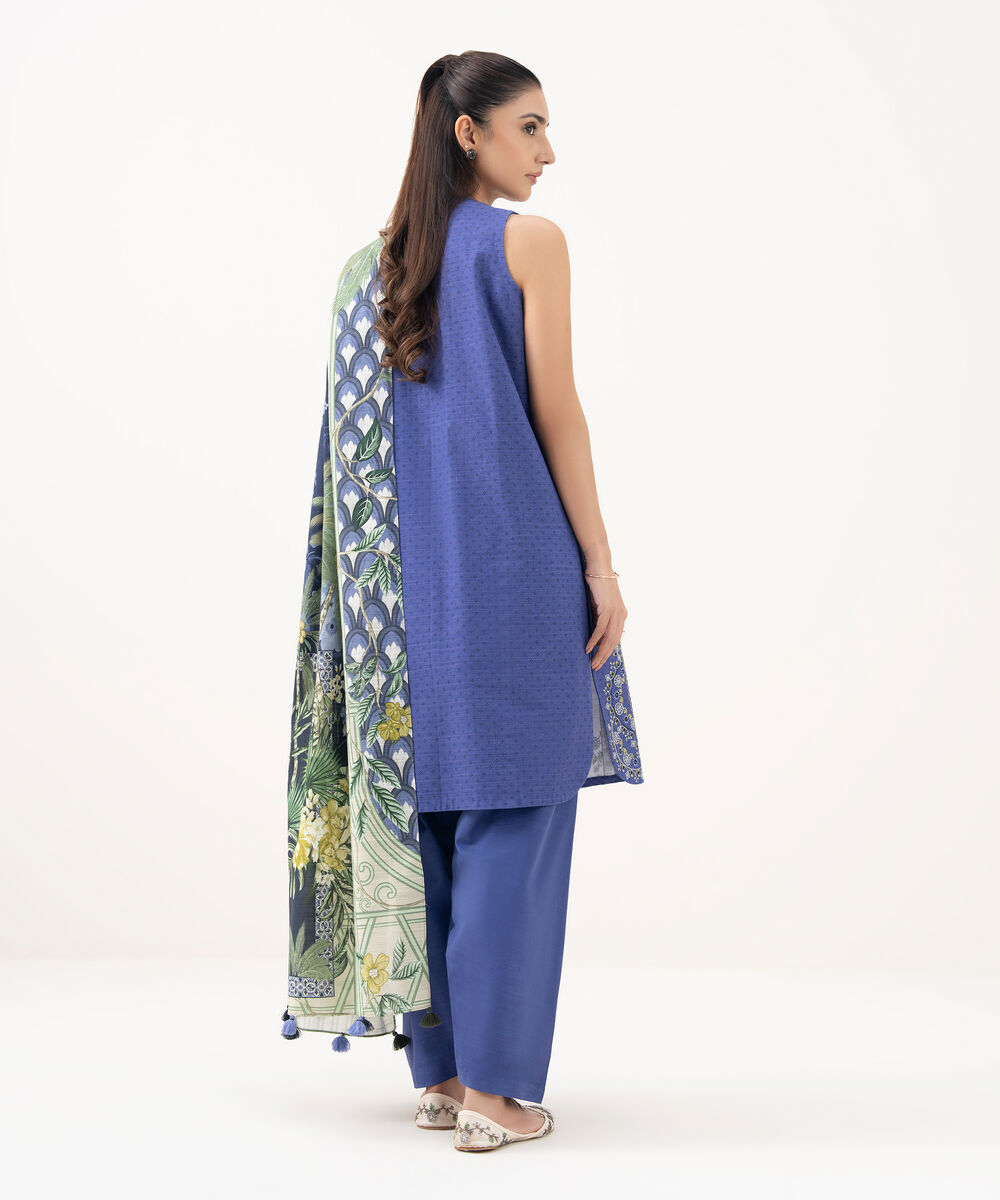 Women's Unstitched Light Khaddar Embroidered Blue  3 Piece Suit